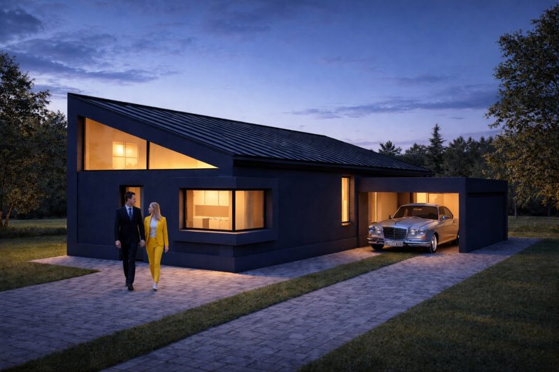 Über uns modernes haus bei dämmerung bearb